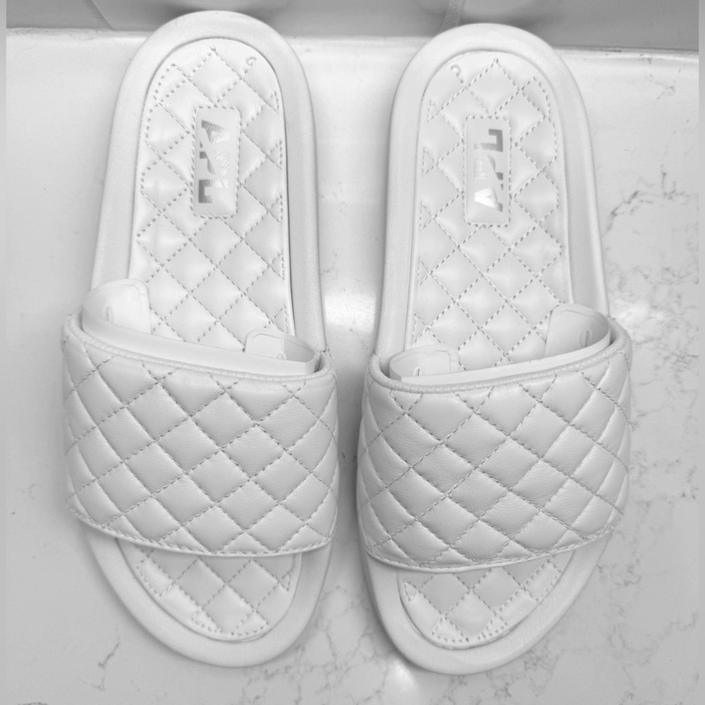APL LUSSO White Quilted Slide Sandals